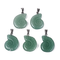 Aventurine Verte Pendentifs naturels aventurine verte, charmes de conque, avec cliquet en acier inoxydable, couleur inox, 27.5~29.5x20~23x5.5~8.5mm, Trou: 7x4mm