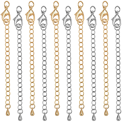 Real Gold Plated & Real Platinum Plated 20шт. 2 цвета долговечный латунный удлинитель цепи, с застежками-лапками омара и шариками, настоящее золото и платина, 12x7x3 мм, отверстие : 3.5 мм, продлить цепочку: 65мм, Кольцо: 5x1 mm, 10 шт / цвет