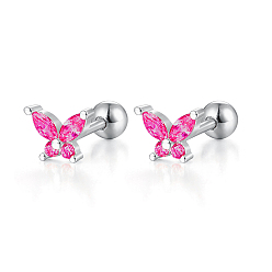 Pink 925 серьги-гвоздики в форме бабочки из стерлингового серебра с микроинкрустацией цирконием