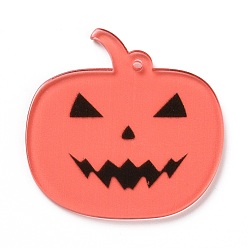 Light Salmon Halloween Translucent Acrylic Pendants, Pumpkin, Light Salmon, 34.5x35x2mm, Hole: 1.5mm