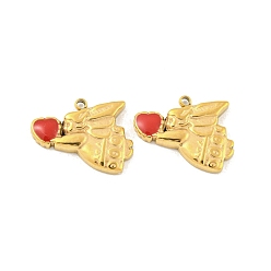 Real 14K Gold Plated 304 Stainless Steel Enamel Charms, Angel with Heart Charm, Real 14K Gold Plated, 11.5x14.5x2mm, Hole: 1.2mm
