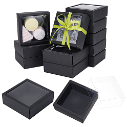 Черный Квадратные бумажные коробки для печенья с прозрачным ПВХ-окном, для партии, свадьба, коробка для выпечки, чёрные, 8.5x8.5 см