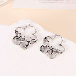 Argent Antique Micro cuivres ouvrent zircons boucles d'oreilles, fleur, argent antique, 20mm