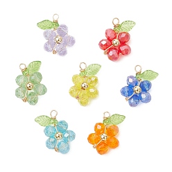 (52) Непрозрачная лаванда 7 шт. Стеклянные подвески, цветок и листья, с акриловой и медной проволокой, граненые, разноцветные, 19.5~20x14~15x5.5~6 мм, отверстие : 2.4 мм
