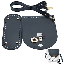 Black 1 Bag Handmade PU Leather Crochet Shoulder Bag Accessories Kits, Including Bag Bottoms and Straps, Black, 600~1250mm