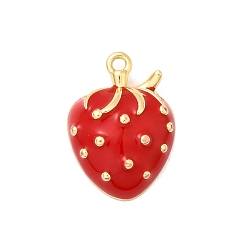 Настоящее золото 18K Латунные подвески, с эмалью, клубника, реальный 18 k позолоченный, 16x11.5x5 мм, отверстие : 1 мм