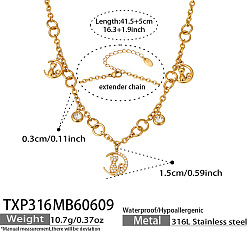 Cat Shape Summer Beach 316 Surgical Stainless Steel Pave Clear Cubic Zirconia Pendant Necklaces for Women, Cat Shape, 16.34 inch(41.5cm)