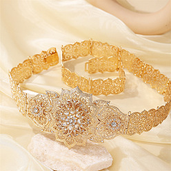Золотой Сплав кристалл горный хрусталь цветок цепь пояса для платья, золотые, 1080 мм