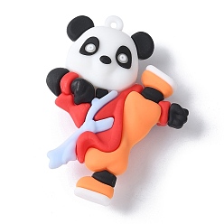 Оранжевый Пластиковые большие подвески из пвх, Конгфунг панда, оранжевые, 55.5x43.5x16.5 мм, отверстие : 2 мм