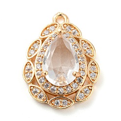 Прозрачный Золотые латунные микро проложить кубического циркония подвески, со стеклом, слезинки, прозрачные, 23x17x7 мм, отверстие : 1.5 мм