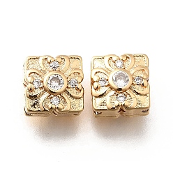 Настоящее золото 18K Латунные микропаве из прозрачного кубического циркония, без кадмия, без никеля и без свинца, квадратные с цветком, реальный 18 k позолоченный, 11x11x6.5 мм, отверстие : 1.2 мм