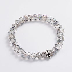 Зеленый Electroplate стеклянные бусы браслеты простирания, со сплавочной фурнитурой антикварного серебра, зелёные, 60 мм