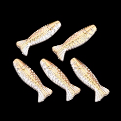 Creamy White ABS Plastic Imitation Pearl Beads, Golden Metal Enlaced, Fish, Creamy White, 35x12x6.5mm, Hole: 2mm, about 877pcs/500g