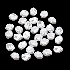 White ABS Plastic Imitation Pearl Beads, Nuggets, White, 12.5x10.5x6mm, Hole: 1.2mm, about 1265pcs/500g