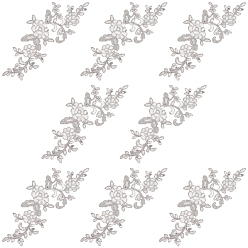 Plata 4 Combina poliéster con apliques de encaje bordados con lentejuelas., accesorios de adorno para cheongsam, vestido, flor, plata, 240x100x1 mm