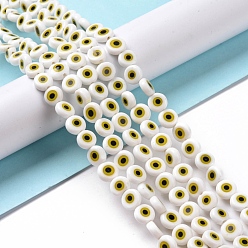 White Handmade Evil Eye Lampwork Flat Round Bead Strands, White, 8x3.2mm, Hole: 1mm, about 49pcs/strand, 14.56 inch