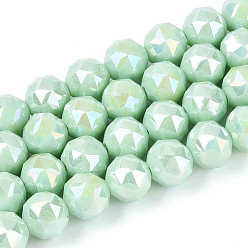 Светло-голубой Нити из непрозрачных круглых бусин из стекла с покрытием цвета AB, граненые, светло-голубой, 7.5~8.5x7~7.5 мм, отверстие : 1.2~1.6 мм, около 25~26 шт / нитка, 6.89~7.48'' (17.5~19 см)