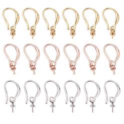 Mixed Color 9 Pairs 3 Colors Brass Earring Hooks, for Half Drilled Beads, Mixed Color, 20x2.7mm, 20 Gauge, Pin: 0.8mm, Bail: 6x2.7mm, Pin: 0.7mm, 3 colors, 3pairs/color, 9pairs/box