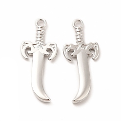 Platinum Rack Plating Alloy Pendants, Cadmium Free & Nickel Free & Lead Free, Dagger Charm, Platinum, 30x13x2mm, Hole: 2mm