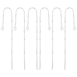 Серебро 3 пары 925 фурнитура для сережек из стерлингового серебра, с печатью 925, кабельные цепи ушная нить, серебряные, 99x0.8 мм, отверстие : 1 мм, штифты : 0.8 мм