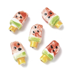 Темно-Красный Фарфоровые бусины ручной работы, арбузное мороженое, пастельный фарфор, темно-красный, 15.5x8x6 мм, отверстие : 1.8 мм