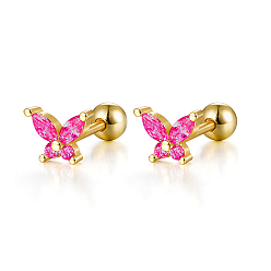 Pink 925 серьги-гвоздики в форме бабочки из стерлингового серебра с микроинкрустацией цирконием