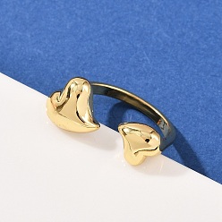 Настоящее золото 18K Латунные кольца-манжеты для женщин, сердце, долговечный, без кадмия и без свинца, стойки покрытие, реальный 18 k позолоченный, 10.5 мм, внутренний диаметр: 18.8 мм