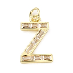 Letter Z Латунные микро проложить кубического циркония подвески, письмо амулеты, с прыгающим кольцом, реальный 18 k позолоченный, Письмо Z, 18x11.5x2 мм, отверстие : 3.5 мм