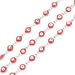 Красный 304 цепи из нержавеющей стали ссылка, с эмалью и катушкой, пайки, красные, Коннекторы : 11x6x3 мм, 32.8 футов (10 м) / рулон