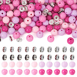 (52) Непрозрачная лаванда 200 шт 4 цвета непрозрачные акриловые бусины, круглые, с 80шт. 4 цветными стеклянными бусинами-разделителями со стразами, разноцветные, 10x9 мм, отверстие : 2 мм