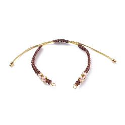 Coconut Brown Polyester & Nylon Thread Braided Beaded Bracelet Making, with 304 Stainless Steel Jump Rings and Brass Beads, Golden, Coconut Brown, 5-3/4~10-7/8 inch(14.6~27.5cm)