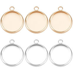 Mixed Color 24Pcs 2 Colors Brass Pendant Cabochon Settings, Plain Edge Bezel Cups, Flat Round, Nickel Free, Mixed Color, Tray: 12mm, 16x13.5x3.5mm, Hole: 1.5mm