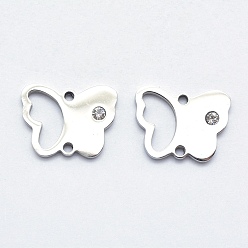 Нержавеющая Сталь Цвет 316 соединители из хирургической нержавеющей стали с микропаве из кубического циркония, бабочка, прозрачные, цвет нержавеющей стали, 11.5x15x2 мм, отверстие : 1 мм