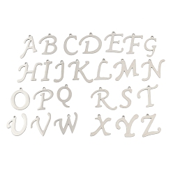 Нержавеющая Сталь Цвет 26 шт. 201 подвески из нержавеющей стали, Письмо ~ Z, лазерная резка, анти-тускнение, цвет нержавеющей стали, 16~20.5x6.5~20.5x1 мм, отверстие : 1.4~1.5 мм