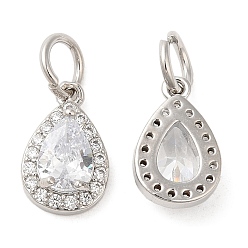 Платина Покрытие стойки латунь микропаве прозрачные кубические циркониевые подвески, с целью перехода в кольце, долговечный, без свинца и без кадмия, очарование слезы, платина, 12.5x8x4 мм, отверстие : 4 мм