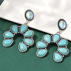 Teardrop Серьги-гвоздики из сплава синтетической бирюзы, слеза, со стеклом, слеза, 72x48 мм