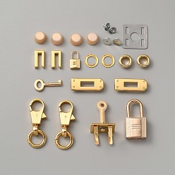 Light Gold Zinc Alloy & Iron Bag Hardware Accessories Set, including Lock Clasp, Grommet, Gasket, Screw, Light Gold, 12.5x8mm, Hole: 2.5mm