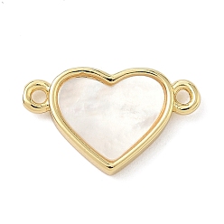 Настоящее золото 18K Подвески-соединители в форме сердца из натуральной латуни с паве, долговечный, без кадмия и без свинца, стойки покрытие, цвет морской раковины, реальный 18 k позолоченный, 10x17x2 мм, отверстие : 1.2 мм