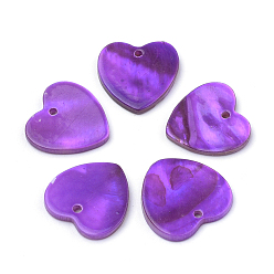 Lila Sprühfarbe Süßwasser Shell Charme, Herz, lila, 13~14x13~14x1.5~2 mm, Bohrung: 1 mm