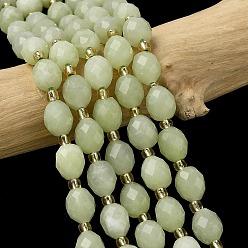Лимонный Нефрит Натуральные нефритовые бусины, цвет лимона , граненые, рис, с бисером, 7.5~8x6~7.5 мм, отверстие : 0.8~1 мм, около 36~40 шт / нитка, 15.55~15.75'' (39.5~40 см)