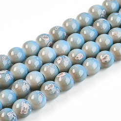 Светло-Голубой Выпечки нарисованных стеклянных бусин прядей, круглые, два тона, Небесно-голубой, 7.5~8 мм, отверстие : 1.2 мм, около 80~82 шт / нитка, 26.77~27.56 дюйм (68~70 см)