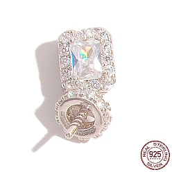 Платинированный Родиевое покрытие 925 стержни из стерлингового серебра, с кубического циркония, Реальная платина, 13x5.5x5.5 мм, штифты : 0.7 мм