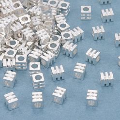 Silbern Silberfarbig Messing Perlen, langlebig überzogen, Würfel, Silbern Silberfarbig, 3x3x3 mm, Bohrung: 1.6 mm