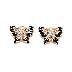 Черный Подвески из эмали и сплава, с кристально горный хрусталь, без кадмия и без свинца, золотой свет, бабочки прелести, чёрные, 16x20x2 мм, отверстие : 1.8 мм