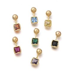 (52) Непрозрачная лаванда Квадратные подвески из латуни с микропаве из кубического циркония, без кадмия, без никеля и без свинца, реальный 18 k позолоченный, разноцветные, 13x5x4~4.5 мм, отверстие : 1.2x1.5 мм