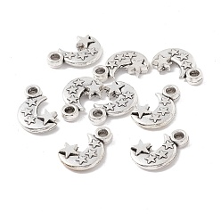 Antique Silver Tibetan Style Alloy Pendants, Moon with Star, Antique Silver, 21x14x3.5mm, Hole: 3mm