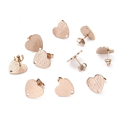 Розовое Золото Ионное покрытие (ip) 304 детали серьги-гвоздики из нержавеющей стали, с уха орехов, текстурированное сердце, розовое золото , 12x13 мм, отверстие : 1.5 мм, штифты : 0.7 мм