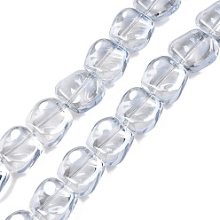 Аква Стеклянные бусины с гальваническим покрытием , гальваническое покрытие, квадратный, вода, 10.5x10.5~11x6.5 мм, отверстие : 1 мм, около 59~60 шт / нитка, 25.12~25.59 дюйм (63.8~65 см)