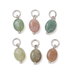 Платина Природного индийского агата подвески, овальные амулеты, с 304 кольцом из нержавеющей стали, платина, 11~12x6~7x4~4.5 мм