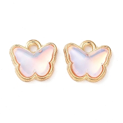 лаванда Стеклянные подвески из сплава для крепления в стойку, бабочка, золотые, лаванда, 9x9.5x3.5 мм, отверстие : 1 мм